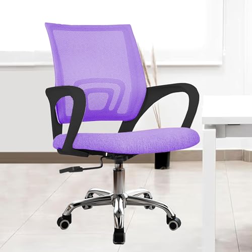 Image of Casa Copenhagen Mesh Mid Back Office /Study /Computer /Revolving /Desk Chair for Work from Home -Metal Base, Height Adjustable Seat - Dark Purple & Black Handle