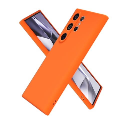 oakxco for Samsung Galaxy S24 Ultra Case Silicone, Ultra Slim Thin Phone Case for Women Girls, Plain Solid Color Minimalist Aesthetic Cute Girly Design, Soft Rubber Gel with Camera Cover, Neon Orange