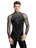 Chaoyinn Camicia Body Latino Americano Uomo Camicia Rosso Uomo Da Ballo Top Leotard Danza Latina Body Ginnastica Artistica Maschile Training Nero M