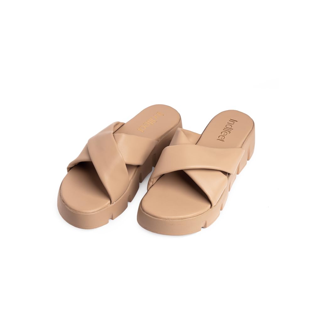 Indifeet Platform Heels for Women Girls Stylish Latest Flatforms Wedges Ladies Comfortable Wedge Heel Sandals Womens Daily Use Chunky Flatform Sandal Flat Daily Use Footwear Slippers Beige (B0D66P6W8M) Amazon Price History, Amazon Price Tracker