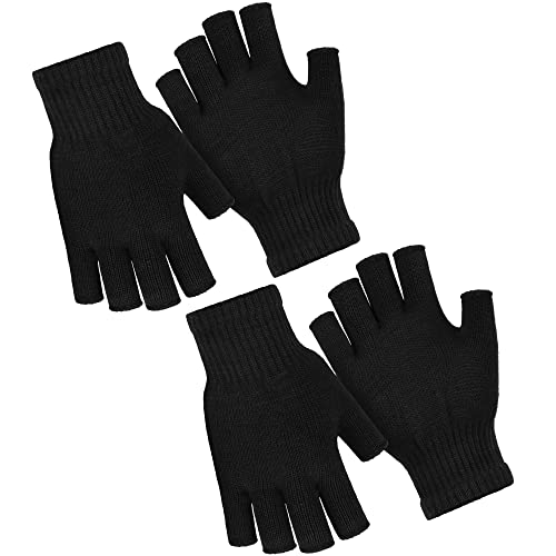 URATOT 2 Packungen Winter Strickhandschuhe Fingerlose Handschuhe Warm Magic Half Finger Handschuhe für Damen und Herren, schwarz, Medium Cover