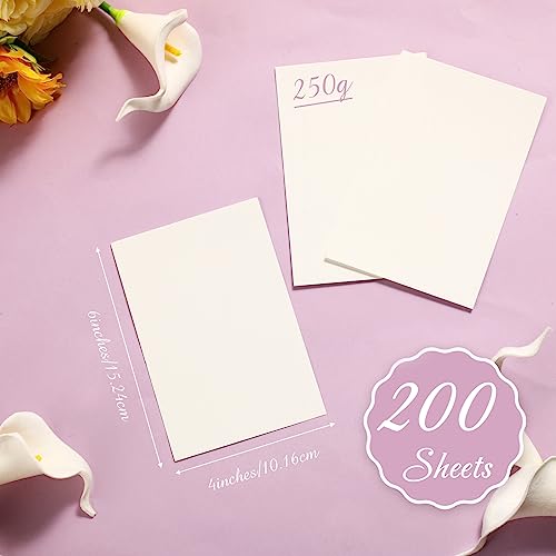 Geosar 200 Sheets Linen Cardstock 4 x 6 Inches Invitation Cardstock Heavyweight Printer Paper 92lb 250GSM Card Stock for Printer Index Cards Cover Postcards Blank Note (Cream)