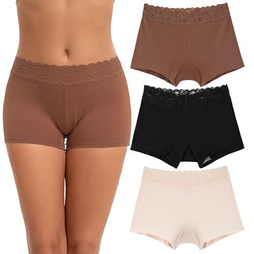 Recopilación de Braguitas para Mujer los 10 mejores. 42 INNERSY Braguitas Mujer Encaje Algodón Suave y Transpirable Boyshorts Paquete de 3(Tono Neutro Mixto,X-Grande)