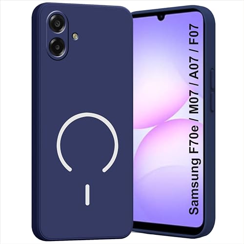 Image of SBMS Silicone Back Cover Case for Samsung Galaxy F70e /M07 /A07 /F07 5G | Soft Micro-Fibre Lining Inside | Magsafe Print On Back Side Camera Protection Bump | Shockproof Case Sam M07 (Blue)