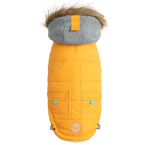 GF Pet Dog Parka Jacket Winter Sailor Warm Coat for Dogs Fleece Lined Vegan Fur Hooded Bodywarmer - Yellow - Medium