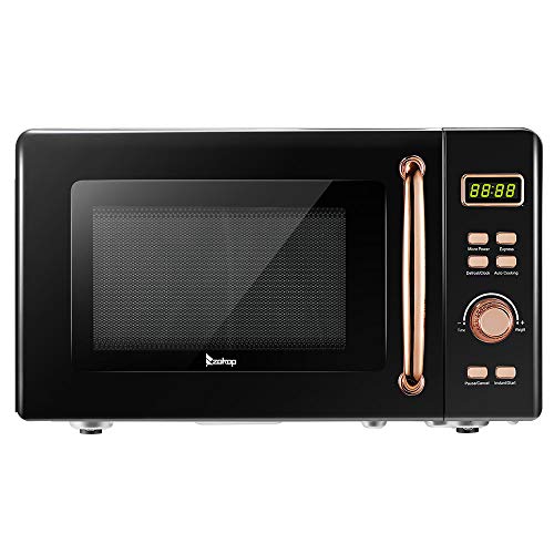 Small Microwave Oven Countertop 07 CuFt700W 360° Rotating Convection Microwave Toaster Oven Air Fryer 8 Cooking LED Display Child Safety LockBlack