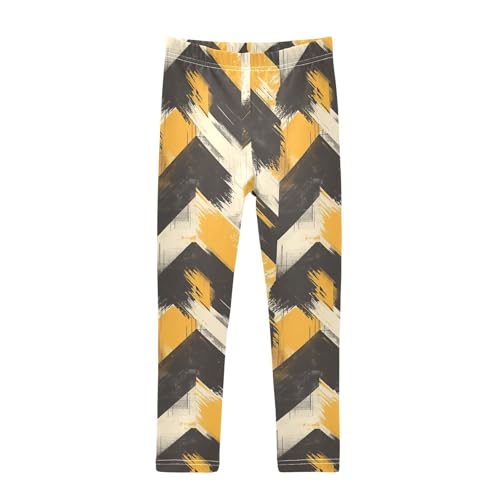 KLL Fashion Zigzag Pattern Yellow Toddler Girls Legging Stretchy Full Length Workout Pants Sports
