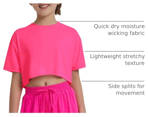 Image of EXARUS Girls Athletic Shirts Quick Dry Workout Split Back Crop Tops 6-14Y | Tween Athletic Sports Soccer Activewear Gym Running Dri Fit Teen Tennis Performance Hiking Short Sleeve Tees Kids 6-14Y