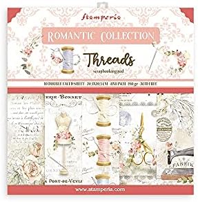 STAMPERIA INTERNATIONAL, KFT Stamperia-Mini Scrapbooking Pad-Romantic Threads, Multicoloured, 8 x 8 inches