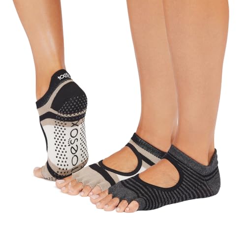 Toesox Bellarina Half Toe Multi Pack - Grip Non-Slip Toe Socks for Pilates, Barre, Yoga, Ballet, Black, Charcoal, Echo