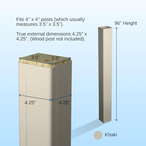 Image of Weatherables 4x4 Vinyl Post Wrap - Weatherproof Premium Outdoor Vinyl Porch Post Wrap for Quickly Refreshing Existing Deck, Patio, and Porch Posts (4 inchx4 inchx96 inch, Khaki)