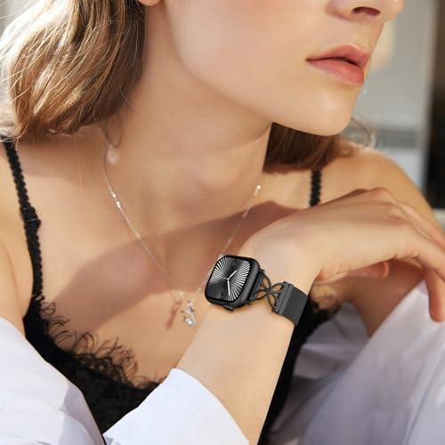 Epova Metal Strap Compatible with Apple Watch Straps 44mm 42mm 45mm 46mm 49mm Women - Mesh Loop Stainless Steel Magnetic Bands for iWatch Series 11 10 9 8 7 6 5 4 3 2 1 SE 3 Ultra 3 2 1, Black