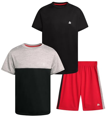 Image of RBX Boys Short Sets - 3 Piece Active Performance Short Sleeve Athletic Shirts and Gym Shorts With Elastic Waistband (4-12)