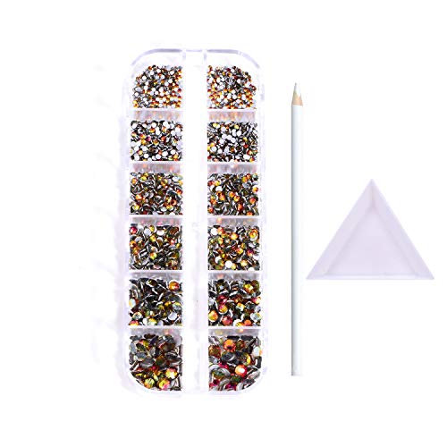 BLINGINBOX Lot de 2100 strass pour nail art - Plusieurs tailles - 1 boîte de 20 couleurs - Strass à dos plat - Strass pour manucure (rouge volcanique, tailles mixtes) Cover
