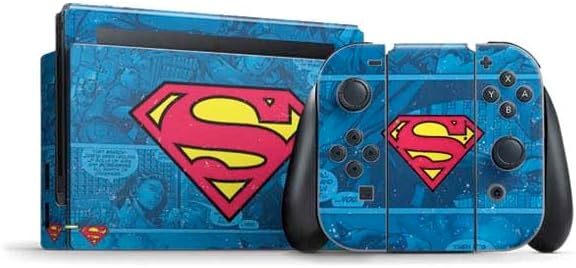Skinit Decal Gaming Skin Compatible with Nintendo Switch Bundle - Officially Licensed DC Comics Superman Logo Background Pattern Design