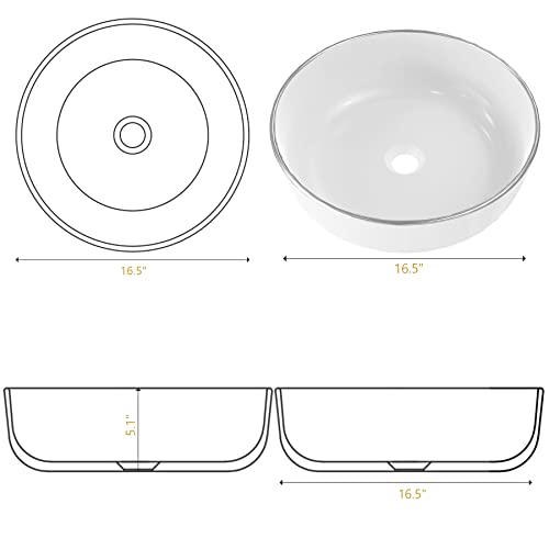 Lifezcime 16.5" Round Ceramic Bathroom Sink, Above Counter Circle Vessel, Luxury Sliver Rim Bathroom Vessel Sinks, White Modern Lavatory Bowl Basin #TOP2