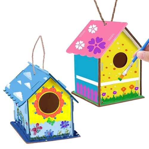 TRIXES 2pcs Maison à Oiseaux en Bois Kit Artisanat pour Enfants - Créez votre propre Nichoir pour le Jardin Activité de Pâques pour les Enfants et les Adultes - Peignez vos propres kits d'artisanat