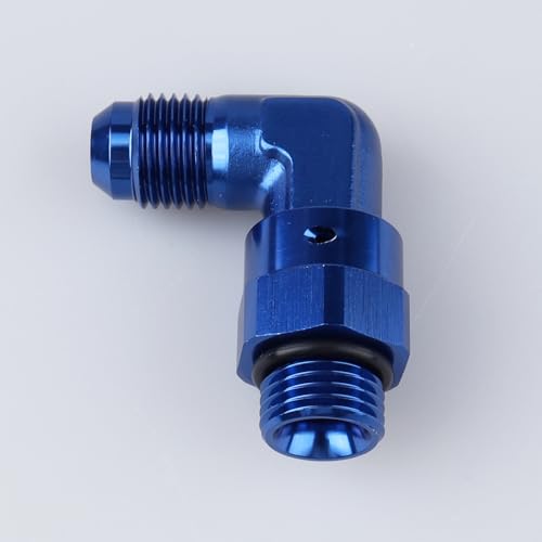 Image of AC PERFORMANCE 90 Degree -6 AN Male Flare to -6 ORB O Ring Port Thread Swivel Fitting Adapter Aluminum Blue