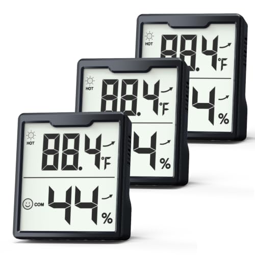 3 Pieces Digital Hygrometer Indoor Thermometer Humidity Meter, Bl...