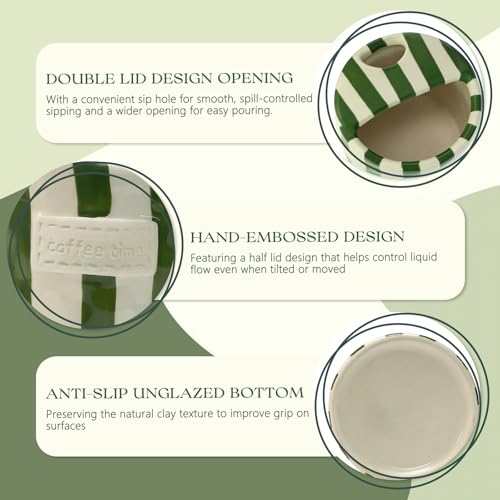 Taza de cerámica con tapa para café 12 oz verde miniatura 6