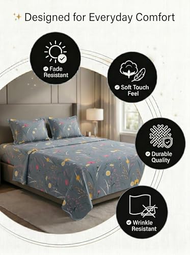 Image of Mafatlal 125 GSM Merino Double Bedsheet with Pillow Covers |90 x 100 Inches | Soft, Breathable & Lightweight | Blue