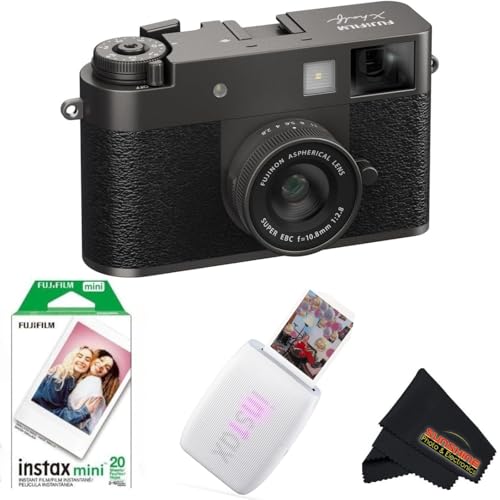 Image of FUJIFILM X Half Digital Camera with Fujifilm Instax Mini Link 3 Smartphone Printer and Sunshine Microfiber Cleaning Cloth... (Charcoal Silver, Clay White Printer + 20 Sheets)