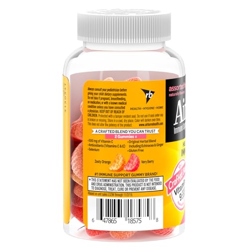Airborne 500mg Vitamin C + Zinc Immune Support Supplement Gummies for Kids, Assorted Fruit Flavor, Gluten Free Crafted Blend with Powerful Antioxidants Vitamins C & E, 21 Gummies (4 Pack)