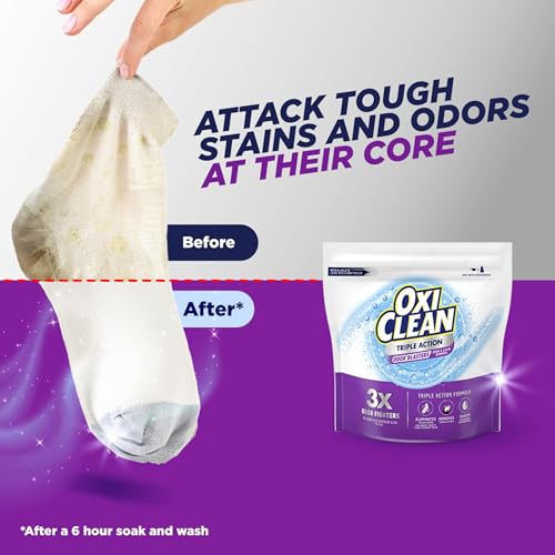 oxiclean triple action odor blasters odor and stain remover powder use with detergent eliminates tough odors and removes stains color safe and chlorine free 4 lbs