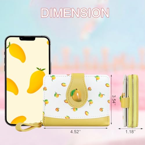 Image of Cute Print Wallet Blueberry Strawberry Cherry Wallet with Credit Card Holder Zipper Coin Purse for Women Girls (MANGO)