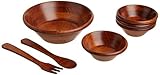 Lipper International Cherry Finished Round Rim Serving Bowls with Server Utensils, 7-Piece Set,...