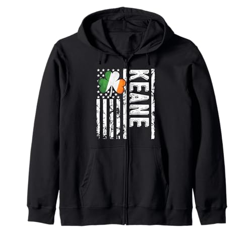 Keane Last Name Irish Pride Flag USA St Patrick's Day Zip Hoodie
