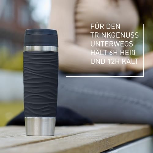 Emsa Travel Mug Wave Thermobecher 500 ml, Isolierbecher auslaufsicher, Edelstahl, 6h heiß und 12h kalt, 100% dicht, spülmaschinenfest, Kaffeebecher to go, 360°-Trinköffnung, schwarz, N20225 – Bild 4