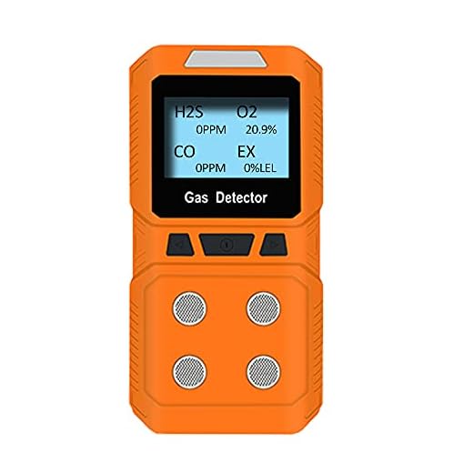 Coreel 4 Gas Monitor, Portable CO2, H2S, O2,EX Gas Detector Meter - Ready to Use (Orange)