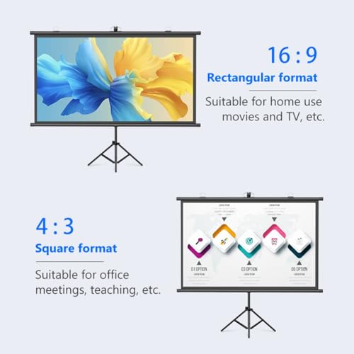 Pantalla de proyector de 60 pulgadas con soporte, formato 16:9/4:3, 4K HD portátil resistente a arrugas, para películas al aire libre e interiores (60in/16:9) miniatura 5