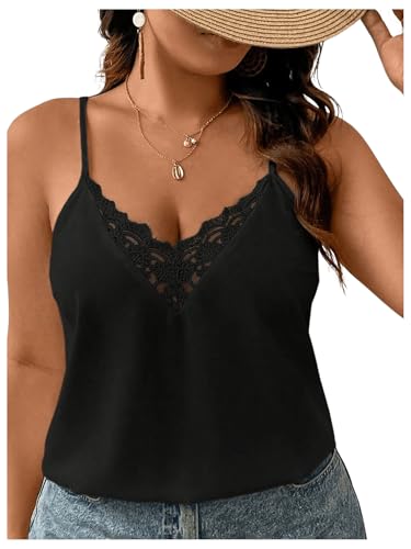 SOLY HUX Women's Plus Size Camisole Tops Floral Lace V Neck Spaghetti Strap Dressy Casual Tops