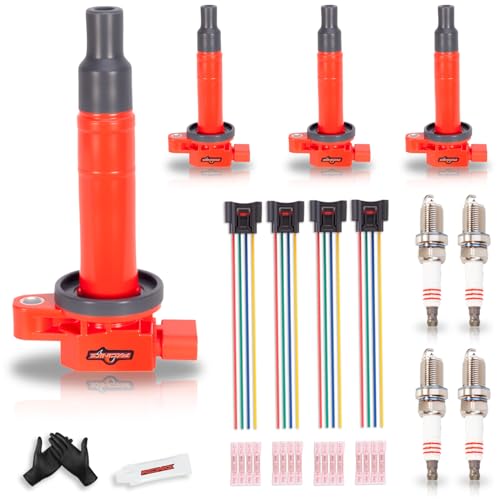 PXCINKZ Set of 4 Upgraded Ignition Coil Pack and Spark Plugs and Connector Fits for Toyota Prius Echo Yaris Scion XA XB 2001 2002 2003 2004 2005 2006 2007 2008 2009 1.5L L4 Replaces UF316