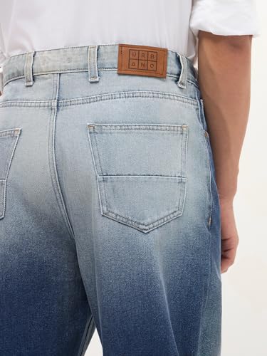Image of Urbano Fashion Men's Loose Baggy Fit Heavy Washed Faded Denim Jeans Non-Stretchable