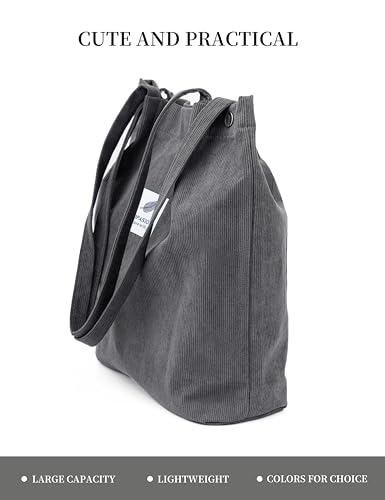 Image of TOPASION Cute Corduroy Tote Bag Canvas Shoulder Handbags for Women Travel Shopping