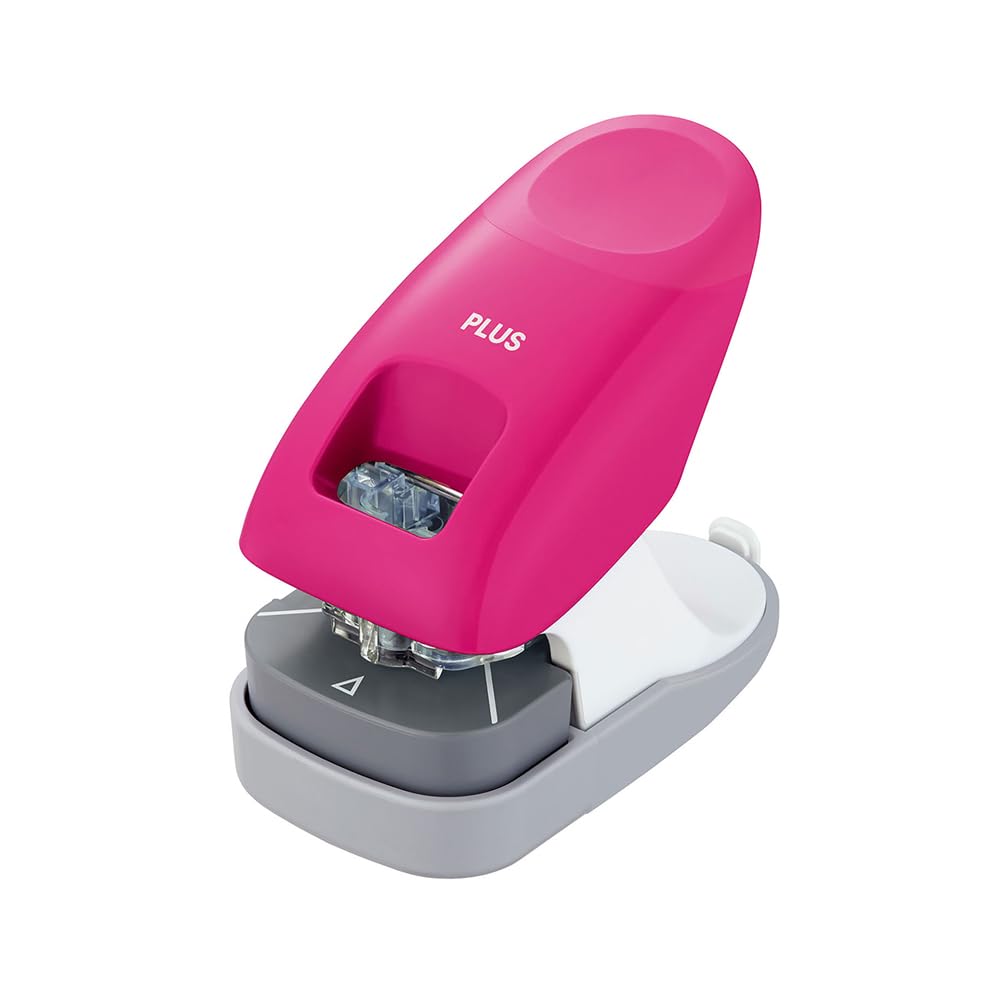 PLUS Japan, Staple-Free Stapler Desktop Model Pink, 10 Sheet Capacity, 1 piece Pack (1 x 1 Stapler)