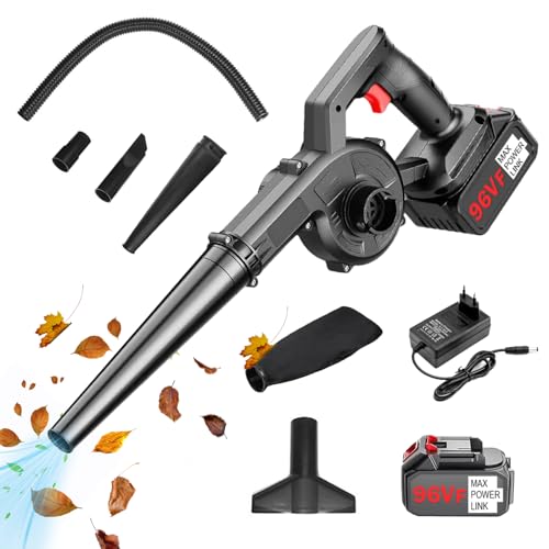 Akku Laubbläser, 96V Elektrische Akku Gebläse 2 in 1 Blasen und Saugen Turbolader mit Wiederaufladbare Batterien und Ladegerät, Fangsack für Garten, Rasenpflege, Gartenarbeit, Schneeräumung Akku Laubbläser, 96V Elektrische Akku Gebläse 2 in 1 Blasen und Saugen Turbolader mit Wiederaufladbare Batterien und Ladegerät, Fangsack für Garten, Rasenpflege, Gartenarbeit, Schneeräumung