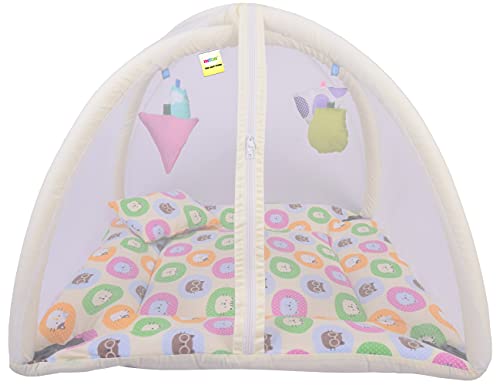 Image of Kwitchy Baby Bedding Set New Born Baby Bed | Mattress | Mosquito Net | Play Gym | Playmats | Floor Gym | Cotton | Infants | Gift Pack | Bed with Hanging Toys (0-6 Months) Yellow
