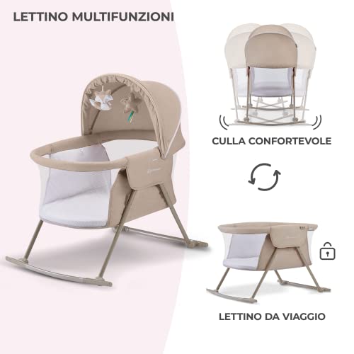 Kinderkraft LOVI Lettino da Campeggio, Culla a Dondolo, Cappottina, Materasso, Pieghevole, per Neonati, 0-9 Kg, Beige - Immagine 3