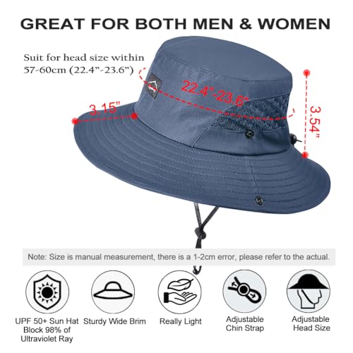 Sireck Fishing Hat, UPF50+ Wide Brim Sun Hat for Men Women, UV Protection Hiking Beach Bucket Hats Summer Safari Hat (Navy Blue-1)