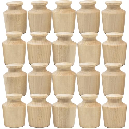 Lot de 20 petits pots en bois brut brut pour peindre vos propres bocaux, pour projets de bricolage, sculpture sur bois, 3,6 x 3,1 cm