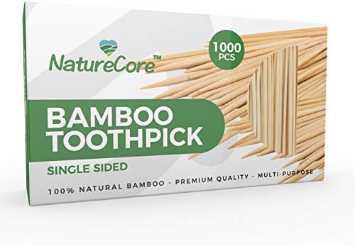 NEW NatureCore Bamboo Toothpicks Wooden - 1000 CT, Sturdy Safe Paper Box, 1 Box of 1000 PCS, Party Catering Appetizer Fruit Cocktail Dessert Barbecue Art Craft Teeth Cleaning