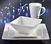 16-piece Fine Porcelain Dinnerware Set by Roscher | Service for Four (4), Ivory Hobnail Design, Includes Dinner Plates, Salad Plates, Bowls, and Cups, Square