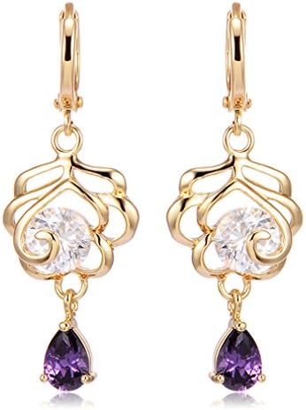YAZILIND Fashion Hollow Flower Shape Inlaid Cubic Zirconia Pendant Hoop Earrings Jewelry for Women Girl