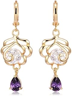 YAZILIND Fashion Hollow Flower Shape Inlaid Cubic Zirconia Pendant Hoop Earrings Jewelry for Women Girl