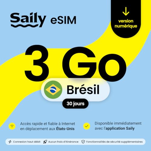 Saily, forfait de données eSIM pour le Brésil, 3 Go/30 jours, fonctions de sécurité, code numérique │ Brésil