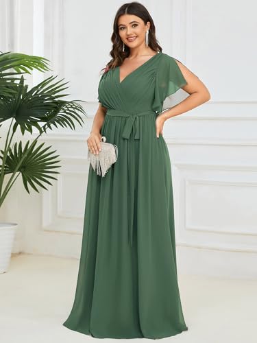 Image of Ever-Pretty Plus Women's Chiffon Bridesmaid Dress A-Line Empire Waist Floor Length Plus Size Formal Wedding Guest Dresses